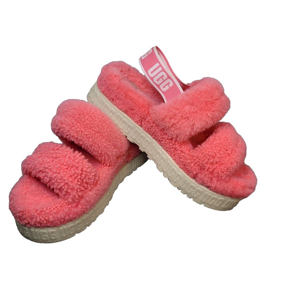 UGG Soft Oh Fluffita Slide Slippers Women's Sheepskin Sandal Pink Size 9 1120876
